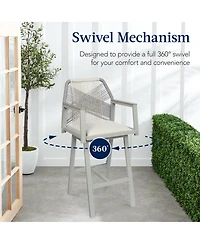 Best Choice Products Set of 2 Indoor/Outdoor Aluminum, Woven Rope Swivel Barstools w/ Armrests