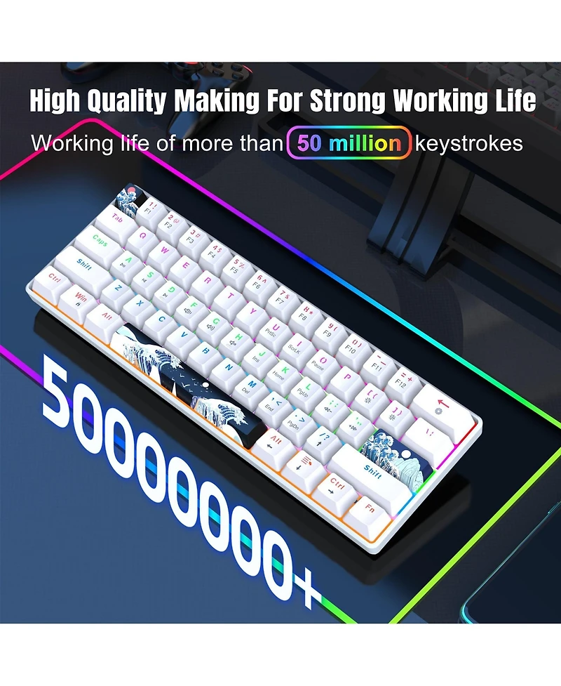 60% Mechanical Gaming Keyboard,61 Keys Blue Switches,Wired Mechanical Keyboard with Led Backlit,Compact Ergonomic Keyboard (White)