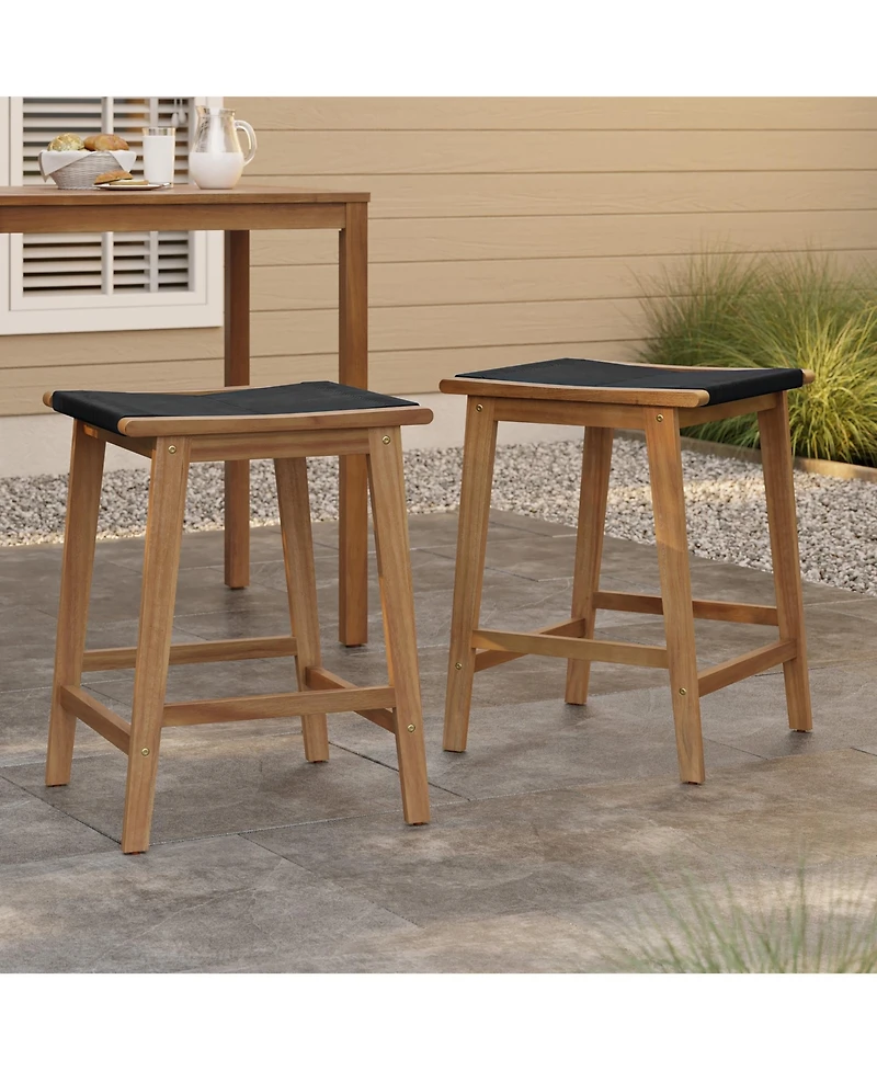 LuxenHome Outdoor Acacia Wood Counter Height Stools, Set of 2