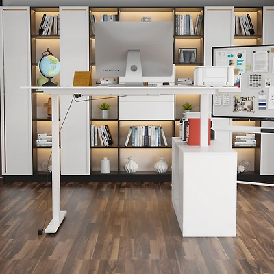 63 in. Width L-Shape Black Wooden 3-Drawer Computer Desk with Adjustable Height, Open Shelves & A Door Storage Cabinet