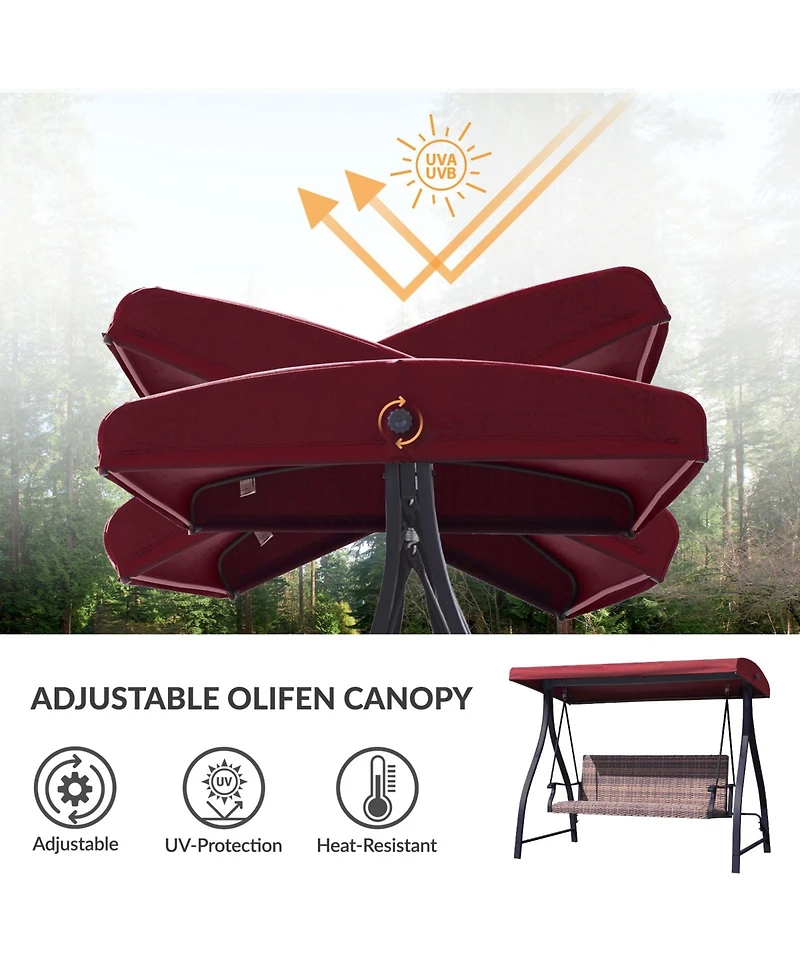 Aoodor Outdoor Rattan Patio Swing with Adjustable Canopy, Built-in Quick-drying Foam Seat, Stylish Design,for Porch,Garden,Yard
