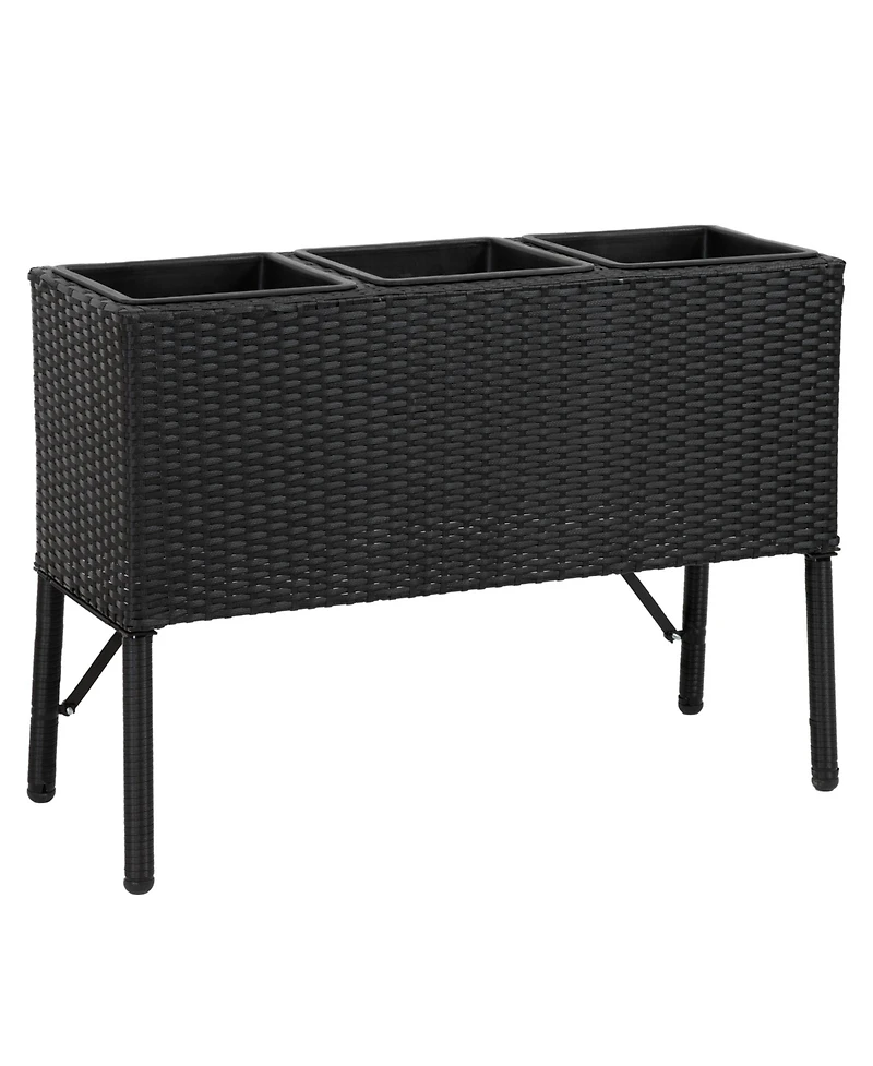 3-Section Wicker Raised Planter Bed for Indoor or Outdoor Use - Black
