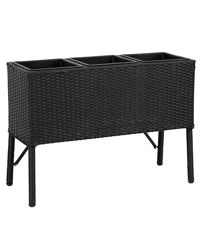 3-Section Wicker Raised Planter Bed for Indoor or Outdoor Use - Black