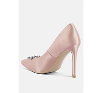 Rhinestones Embellished Satin Stiletto Pumps Women