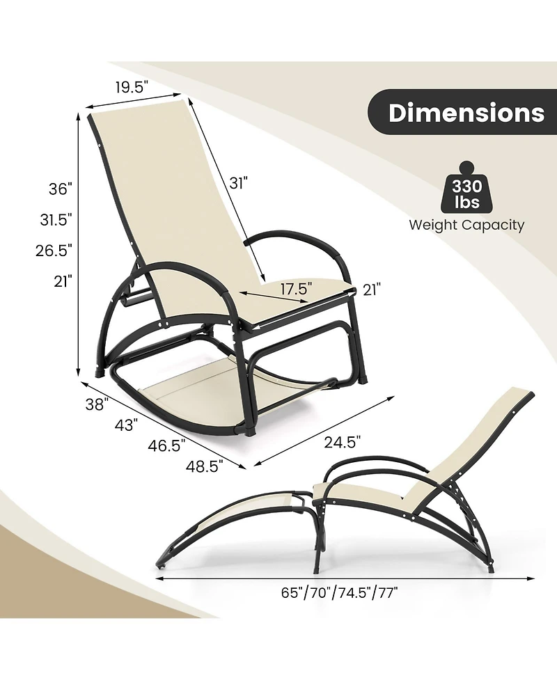 2-in-1 Outdoor Rocking Chair with 4-Position Adjustable Backrest for Patio Porch Poolside