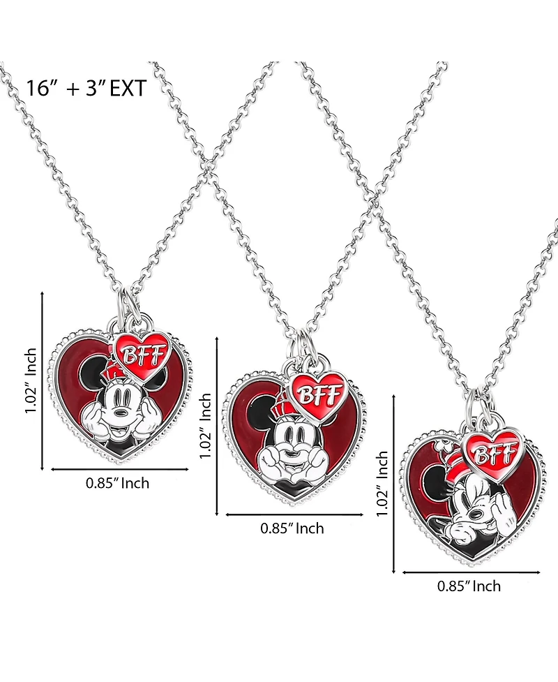 Disney Mickey & Minnie Mouse Heart Necklace Set of 3