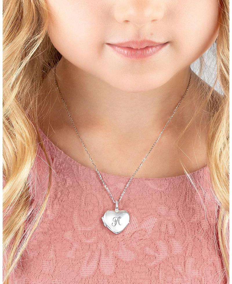 Tiny Blessings Big Girls Children's Sterling Silver Heart Locket & Engraved Initial 14-16" Necklace