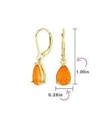Bling Jewelry Simple White Orange Opal Created Opal Solitaire 7MM Pear Shaped Teardrop Dangle Lever Back Earrings Yellow Gold Plated .925 Sterling Sil
