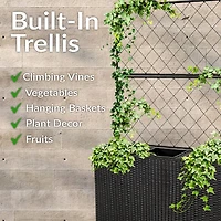 3-Section Wicker Planter Box with Trellis for Indoor or Outdoor Use - Black