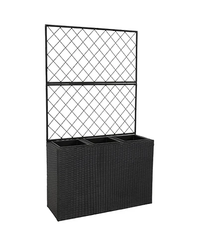 3-Section Wicker Planter Box with Trellis for Indoor or Outdoor Use - Black