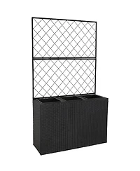 3-Section Wicker Planter Box with Trellis for Indoor or Outdoor Use - Black
