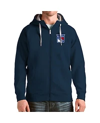 Antigua Men's Navy New York Rangers Logo Victory Full-Zip Hoodie