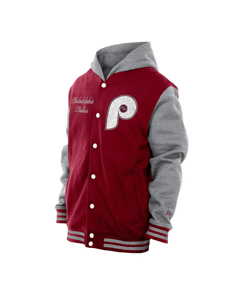 New Era Men's Burgundy Philadelphia Phillies Throwback Prep Full-Snap Hoodie Jacket