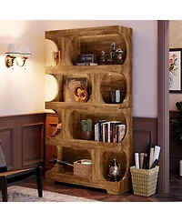 Tribesigns 71" Tall Bookcase, 4-Tier S-Shaped Bookshelf, Wood Decorative Storage Shelving,Library Book Shelf Unit for Home Office Living Room Bed