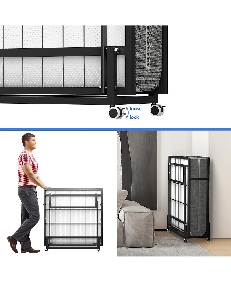 Portable Rollaway Guest Bed with Memory Foam Mattress and Bed Side Pocket