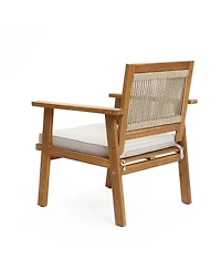 LuxenHome Outdoor Acacia Wood Rope Back Armchairs with Cushions, Set of 2