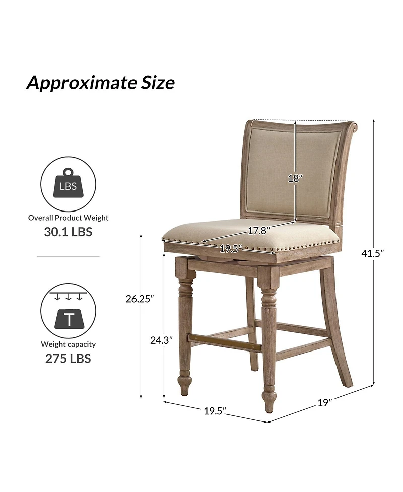 Rodolphe Bar Stool set with nailhead trims