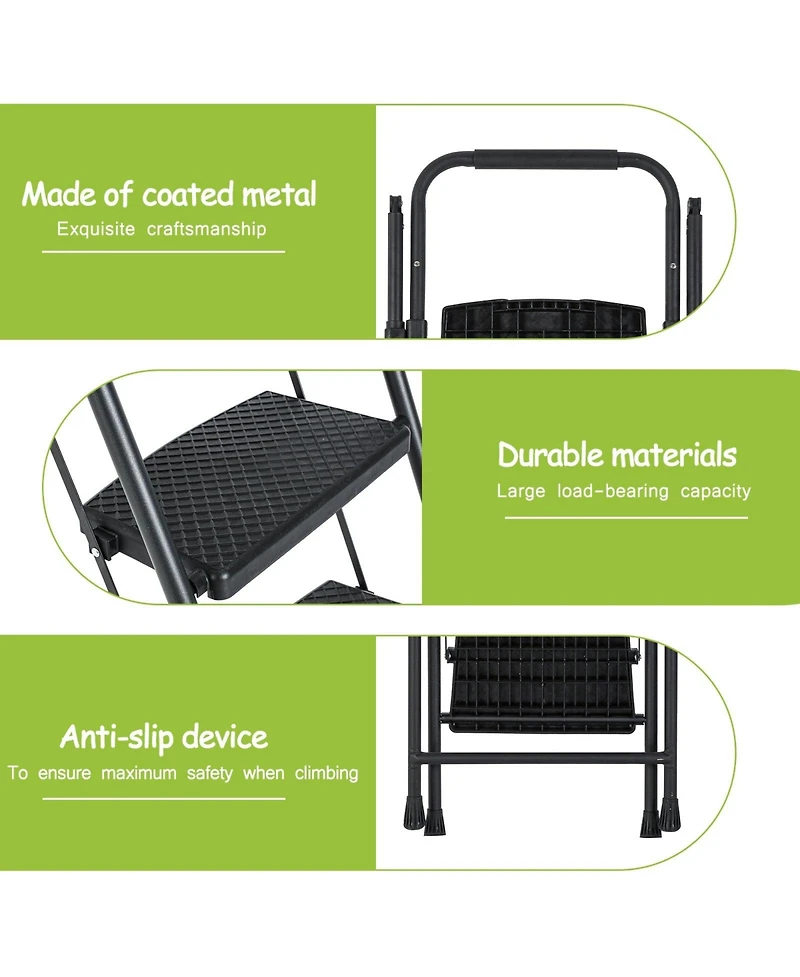 4-Step Steel Folding Step Stool Ladder with Wide Anti Slip Pedal and Safety Handle