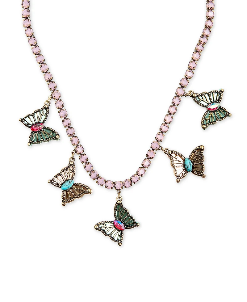 Betsey Johnson Faux Stone Boho Butterfly Bib Tennis Necklace
