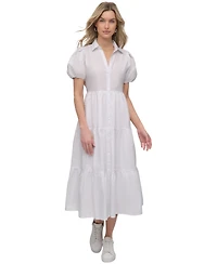 Dkny Women's Puffed-Sleeve Tiered Shirtdress