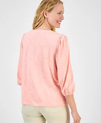 Style & Co Petite Floral Embroidery V-Neck Top, Exclusively at Macy's