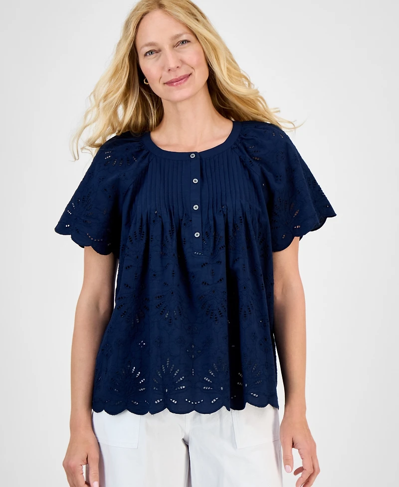 Style & Co Women's Eyelet Cotton Top, Exclusively at Macy's