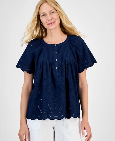 Style & Co Women's Eyelet Cotton Top, Exclusively at Macy's