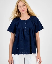 Style & Co Women's Eyelet Cotton Top, Exclusively at Macy's