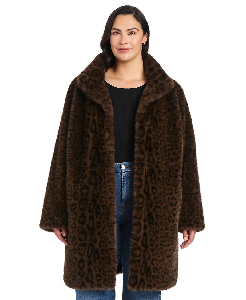 Jones New York Plus Size Stand-Collar Faux-Fur Coat