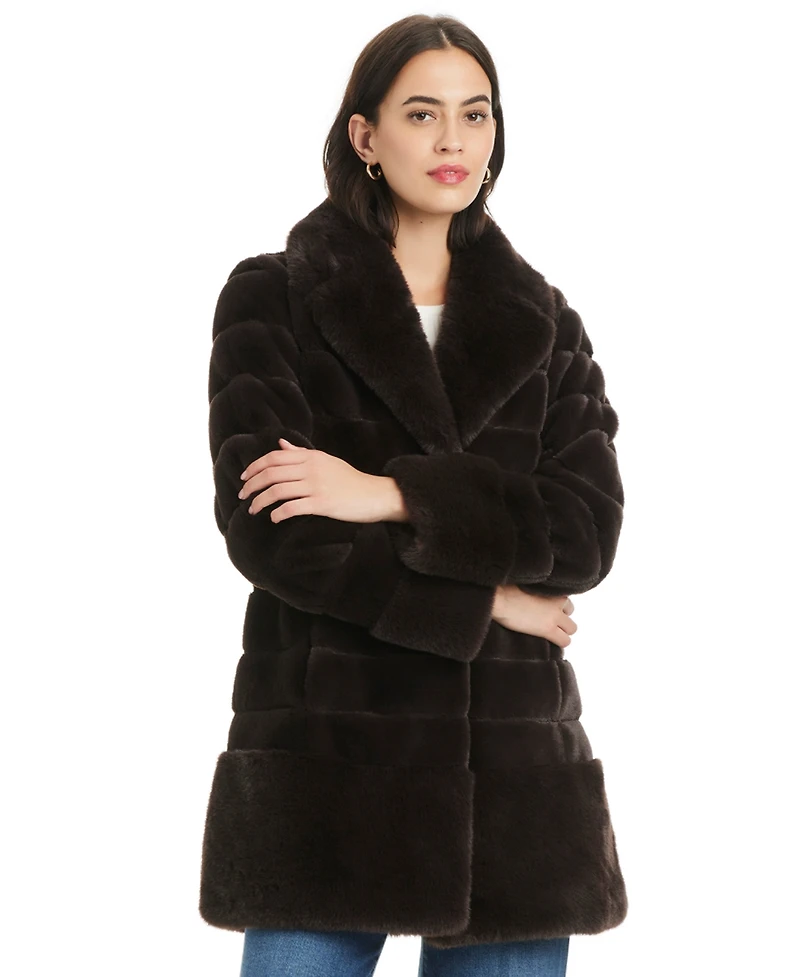 Jones New York Women's Faux-Fur Notched-Collar Coat