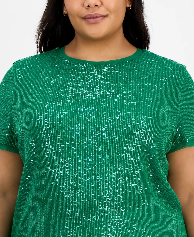 Anne Klein Plus Sequin-Embellished Short-Sleeve Top