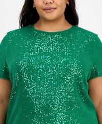 Anne Klein Plus Sequin-Embellished Short-Sleeve Top