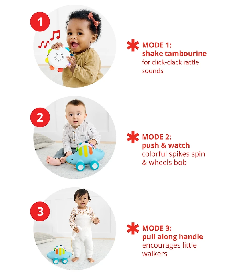 Skip Hop Explore & More Dinosaur 3-in-1 Baby Musical Pull Toy