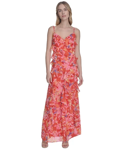 Eliza J Women's Metallic-Clip Chiffon Asymmetric-Ruffle Dress