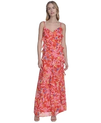 Eliza J Women's Metallic-Clip Chiffon Asymmetric-Ruffle Dress