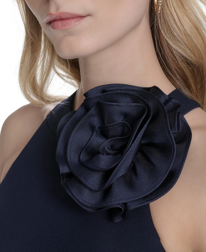 Eliza J Petite Rosette-Trim Taffeta-Skirt Dress