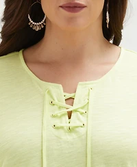 Ella Rafaella Plus Lace-Up Sleeveless Tank Top
