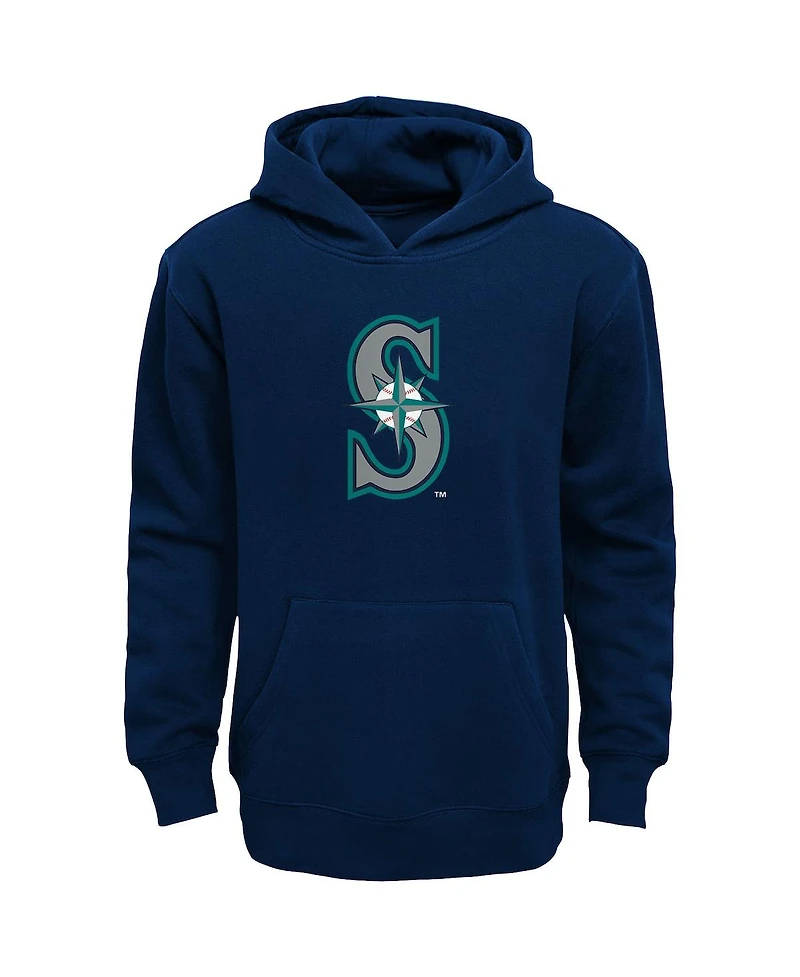 Outerstuff Big Boys and Girls Navy Seattle Mariners Primary Logo Pullover Hoodie