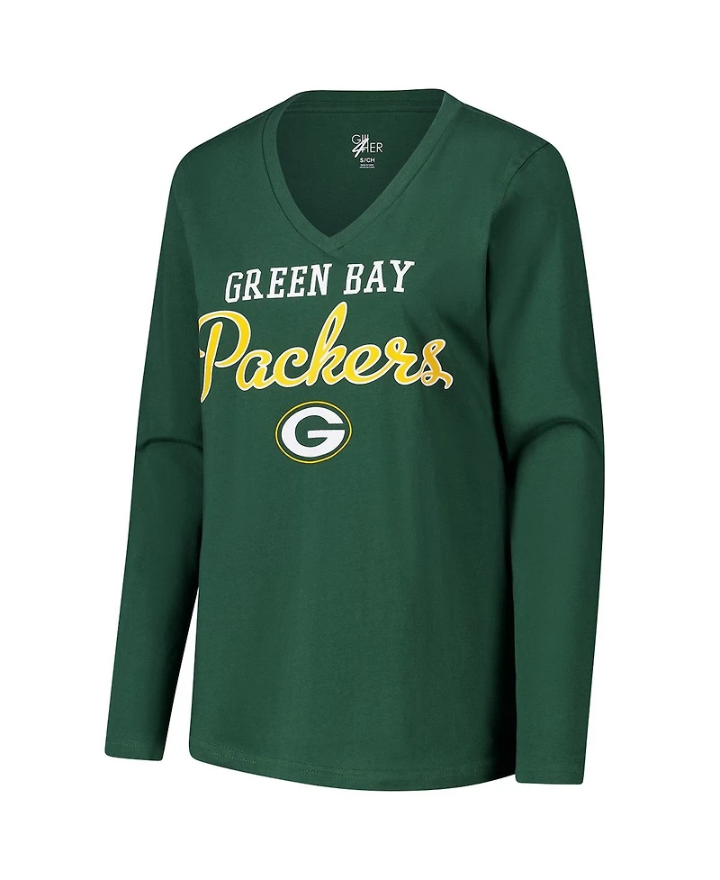 G-iii 4Her by Carl Banks Women's Green Green Bay Packers Post Season Long Sleeve V-Neck T-Shirt