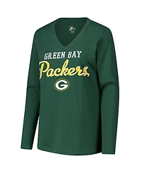 G-iii 4Her by Carl Banks Women's Green Green Bay Packers Post Season Long Sleeve V-Neck T-Shirt