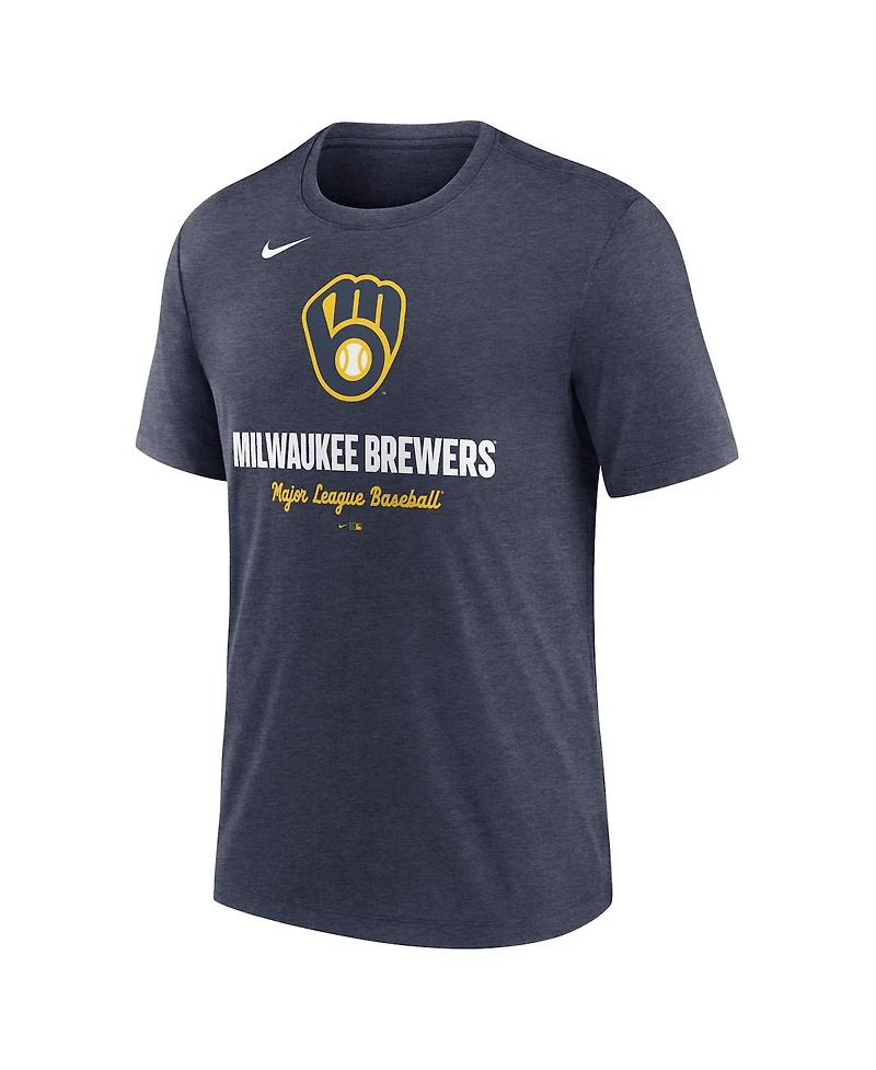Nike Men's Heather Navy Milwaukee Brewers Logo Tri-Blend T-Shirt