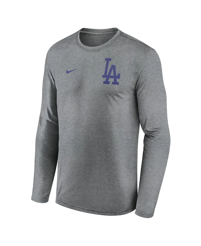 Nike Men's Heather Charcoal Los Angeles Dodgers 2-Hit Legend Performance Long Sleeve T-Shirt