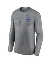 Nike Men's Heather Charcoal Los Angeles Dodgers 2-Hit Legend Performance Long Sleeve T-Shirt