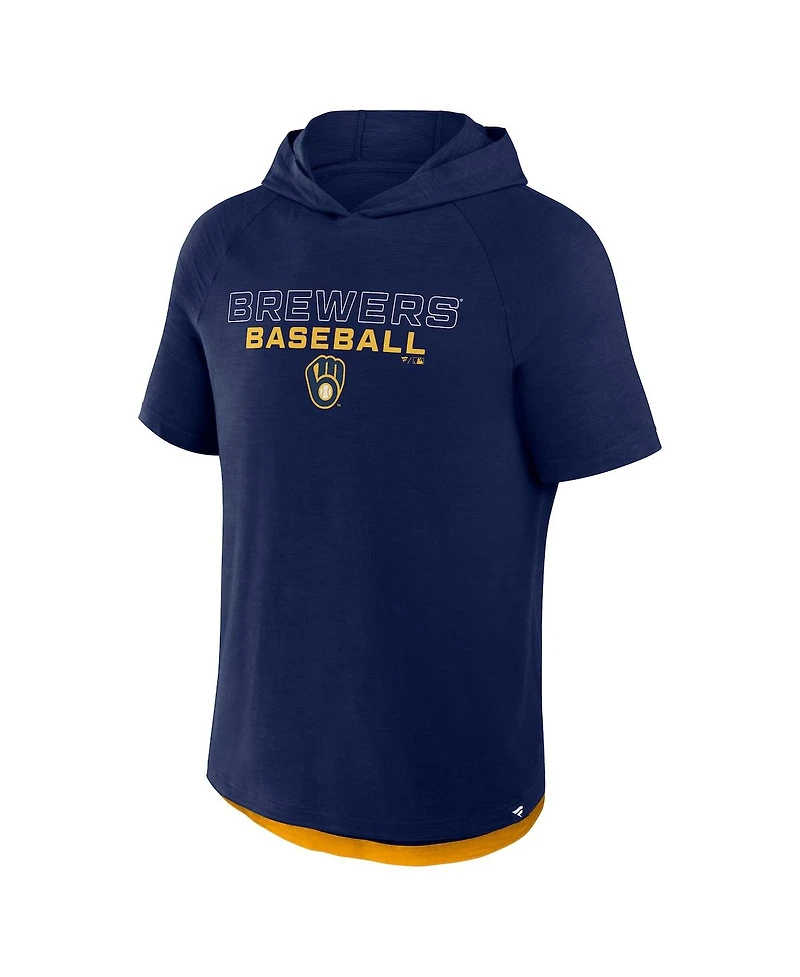 Fanatics Men's Navy Milwaukee Brewers Clubhouse Optimal Play Raglan Short Sleeve Pullover Hoodie