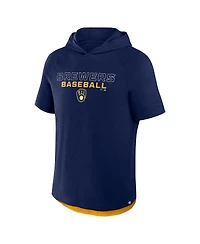 Fanatics Men's Navy Milwaukee Brewers Clubhouse Optimal Play Raglan Short Sleeve Pullover Hoodie