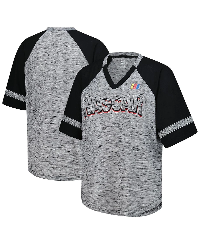 G-iii 4Her by Carl Banks Women's Heather Gray Nascar Hall of Fame Oversized Raglan V-neck T-Shirt