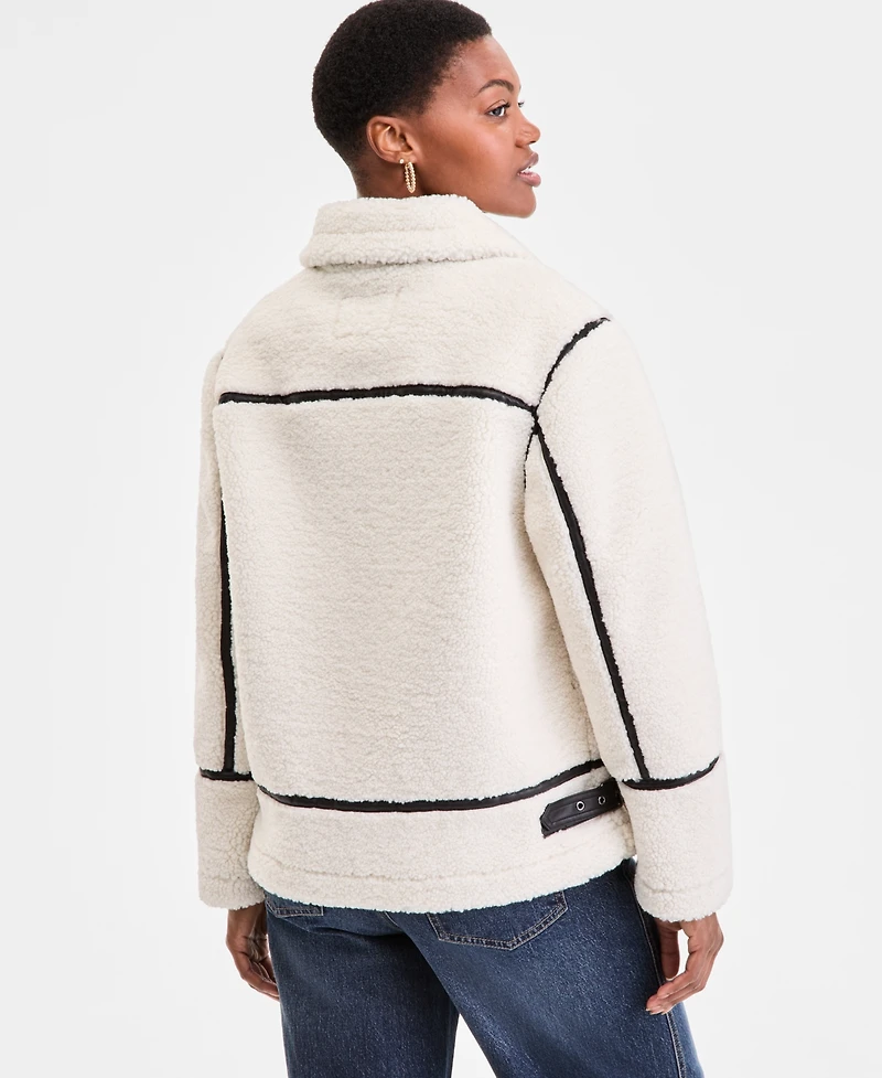 Steve Madden Women's Faux-Sherpa Faux-Leather-Trim Coat