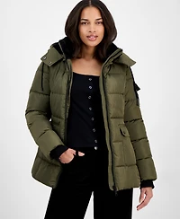 Steve Madden Women's Faux-Fur-Trim Hooded Utility-Pocket Puffer Coat