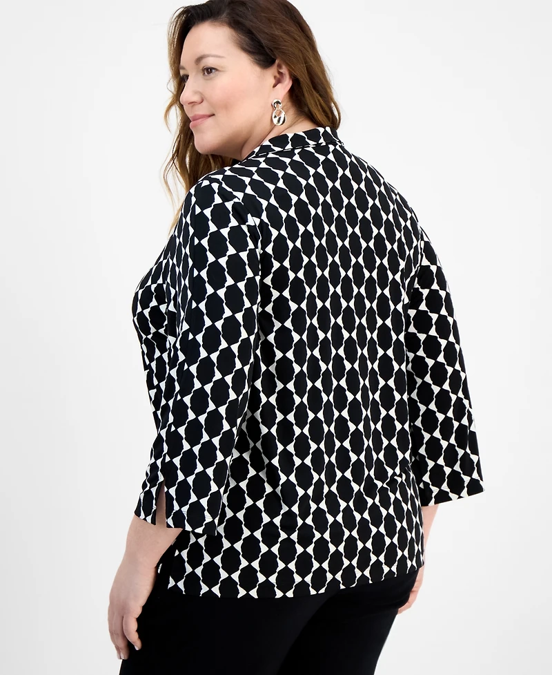 Jm Collection Plus Printed 3/4-Sleeve Tunic, Exclusively at Macy's