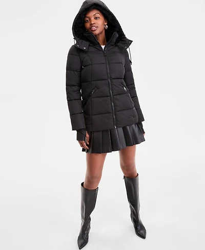 Steve Madden Women's Faux-Fur-Trim Hooded Puffer Coat